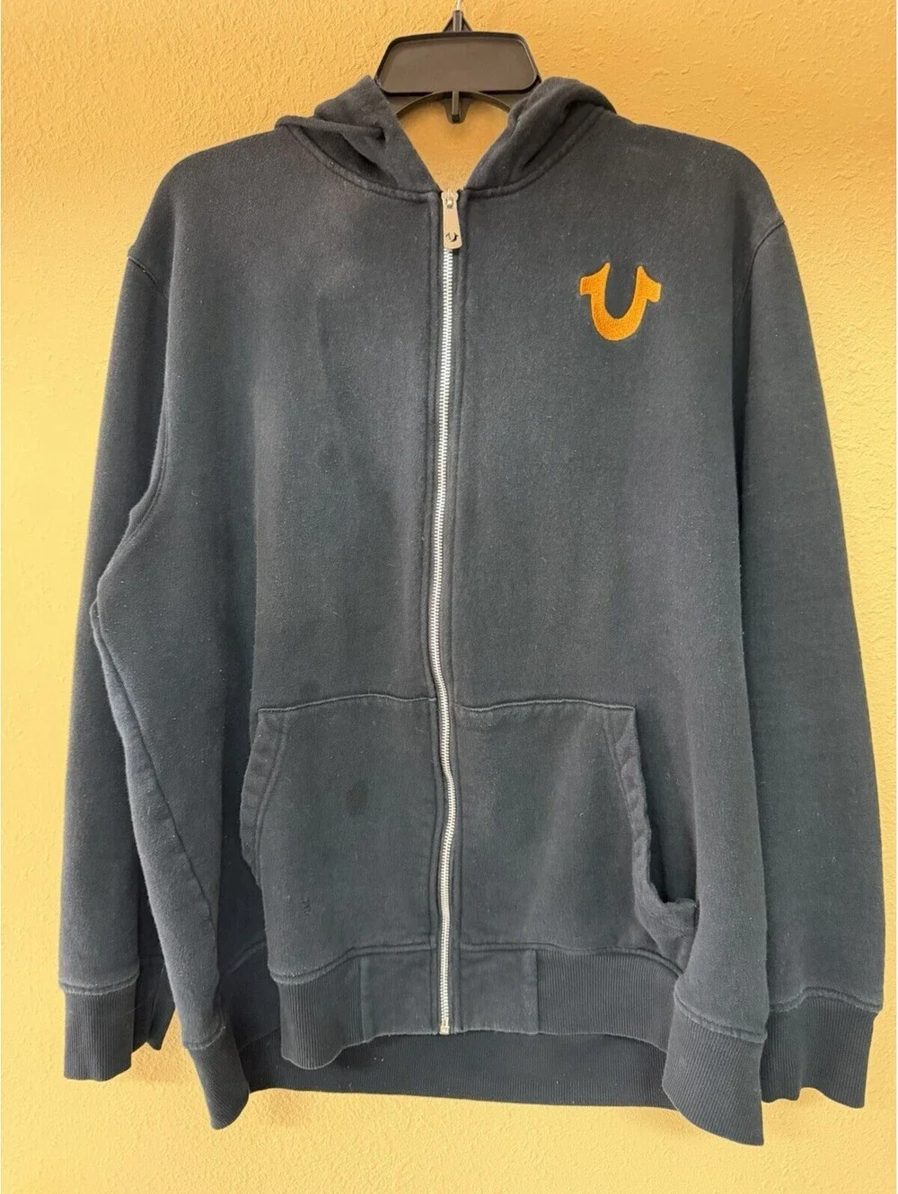 True Religion Mens Black Hoodie Zipper Jacket, Size XXL